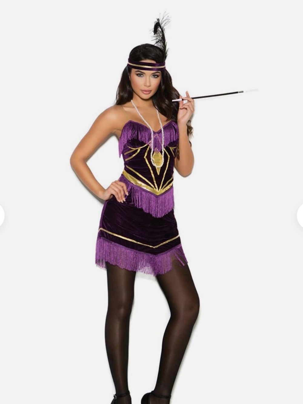 Elegant Moments Purple and Gold Fringe Flapper Costume Dress